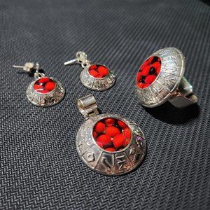 950 Peruvian Sterling Silver HUAYRURO SEED Earrings, Pendant and Ring